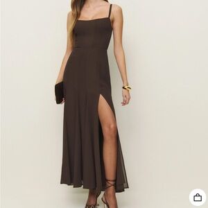 Reformation Eridania dress in Mole